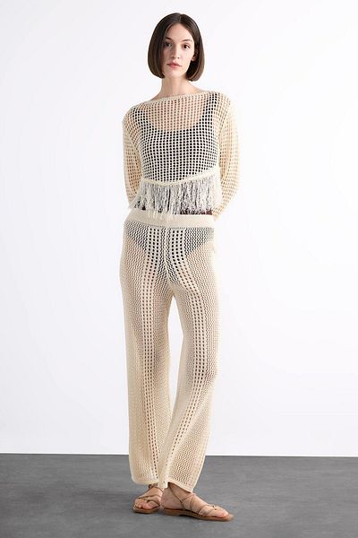 DeFacto Straight Fit Stretchy Waisted Crochet Beach Pants F7461Ax25Hs