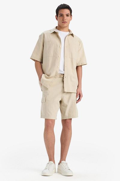 DeFacto 100% Cotton Regular Cargo Pocket Linen Look Bermuda Shorts E7799Ax25Sp