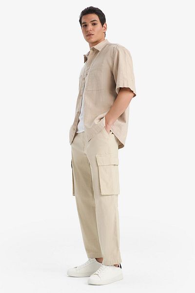 DeFacto Pantaloni de vară cu aspect de in, 100% bumbac, cu picioare largi, cu croială relaxată, buzunare cargo B9407ax25sp