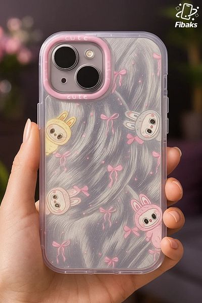 Fibaks حافظة لهاتف Apple iPhone 13 مع حماية للكاميرا من Labubu Toy غطاء حماية ممتص للصدمات