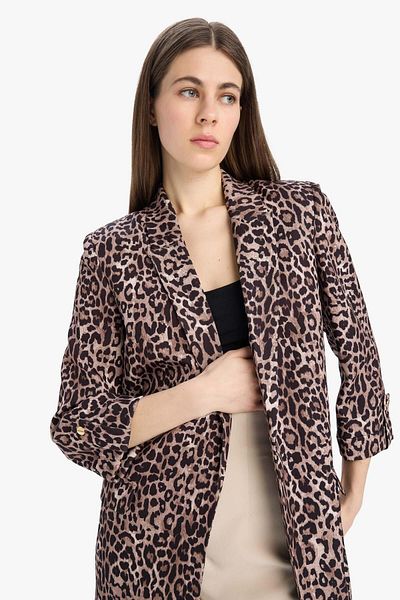 DeFacto Jachetă blazer cu imprimeu leopard, potrivită obișnuită E1483AX24AU