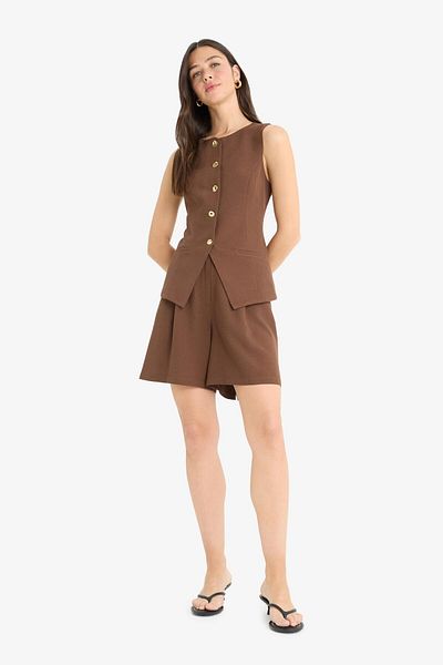 DeFacto High Waist Short Leg Linen Blend Shorts C1586Ax24Sm