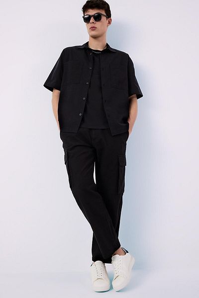 DeFacto Pantaloni de vară cu aspect de in, 100% bumbac, cu picioare largi, cu croială relaxată, buzunare cargo B9407ax25sp