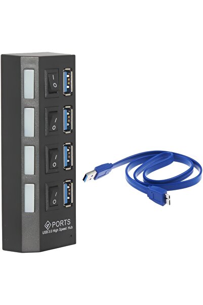 SpeedUF USB 3.0 4‑Port Hub ⚡ Açma/Kapama Düğmeli Çoklayıcı Çoğaltıcı