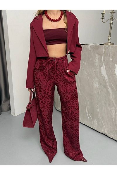 Melek Bebeğim Leopard Patterned Satin Trousers