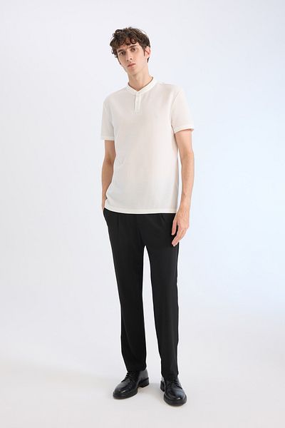 DeFacto Tricou polo alb cu mânecă scurtă, cu guler înalt, slim fit, Z4262AZ23SP