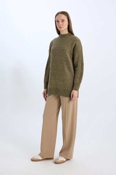 DeFacto Relax Fit Elastic Waist Basic Απλό Κρεπ Παντελόνι Palazzo D6884ax24wn