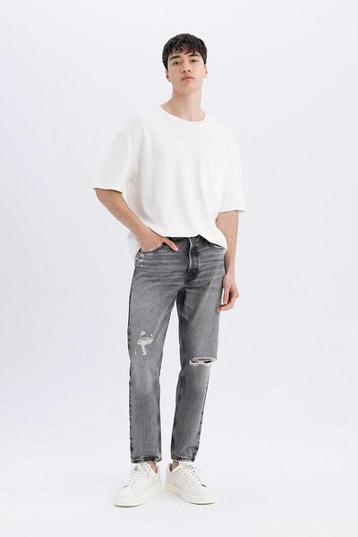 DeFacto 100% Cotton 90's Slim Fit Tight Fit High Waist Narrow Leg Ripped Detail Jean Pants C9829Ax24Sm