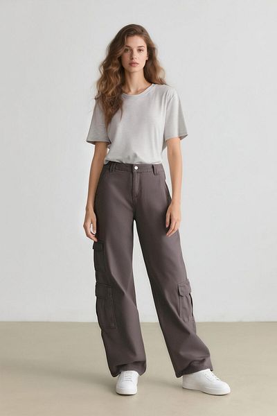 DeFacto Winter Gabardine Pants - Cargo Pocket and Regular Waist Straight Leg D3762Ax24Au
