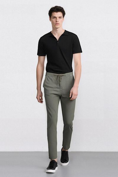 DeFacto 100% bumbac, cu aspect de in, pantaloni cu talie elastică, slim fit, slim, cu buzunare, picior drept D2671AX25SM