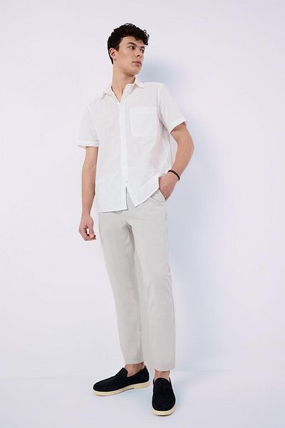 DeFacto 100% bumbac, aspect de in, pantaloni de jogger de vară, picioare înguste, talie cu șireturi, buzunare elastice Z6475AZ25SP