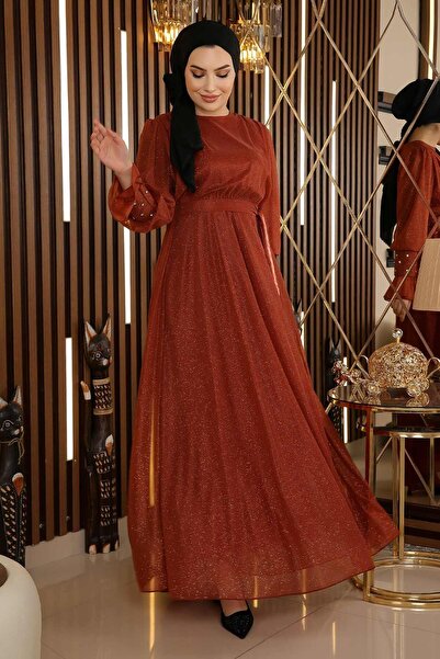 Modamihram Кам'яна детальна срібляста плитка для вечірньої сукні з сифоном 19113