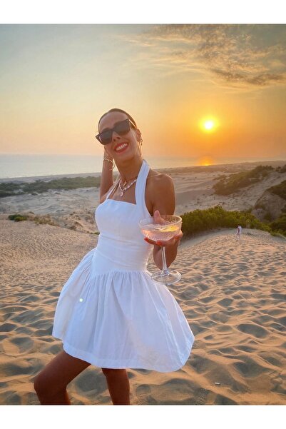 NK فستان من قماش البوبلين بحزام للرقبة