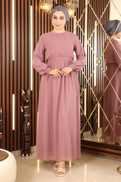 Modamihram Chiffon-Abendkleid mit elastischem Bündchen, Dusty Rose 12003