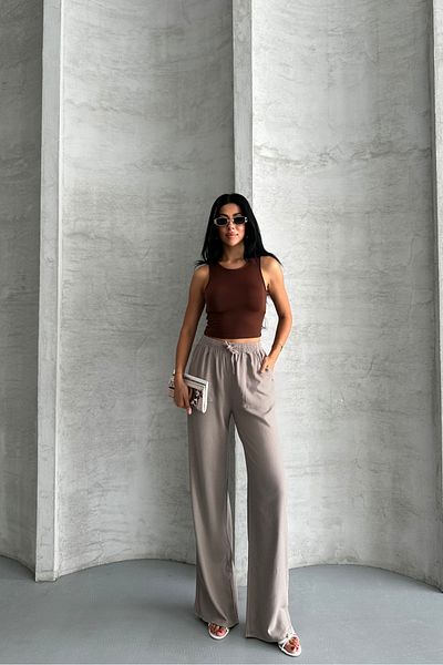 macharel jeans Square Pocket Wide Leg High Waist Viscose Trousers