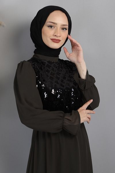 Modamihram Suknia wieczorowa z szyfonu z cekinami w kolorze khaki 15600