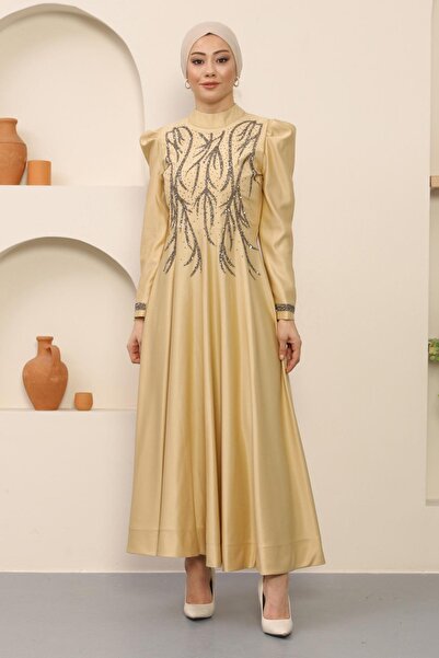 Modamihram Сукня з камінням, атласна, золота 12247