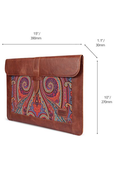 LONDO حافظة كمبيوتر محمول متوافقة مع ماك بوك برو 15 بوصة، 16 بوصة من الجلد الطبيعي والنسيج المنسوج باللون البني