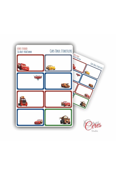 Ceres Studio Cars McQueen Okul Etiketi 16 Adet 40x65mm Etiket