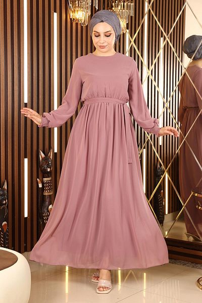 Modamihram Шифонена вечерна рокля с еластичен маншет, Dusty Rose 12003