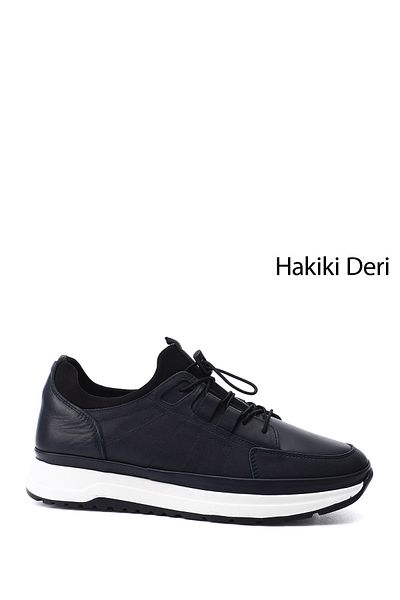 GÖNDERİ(R) Men's Navy Blue Antique Lycra Rubber Laced Genuine Leather Comfort Sneaker