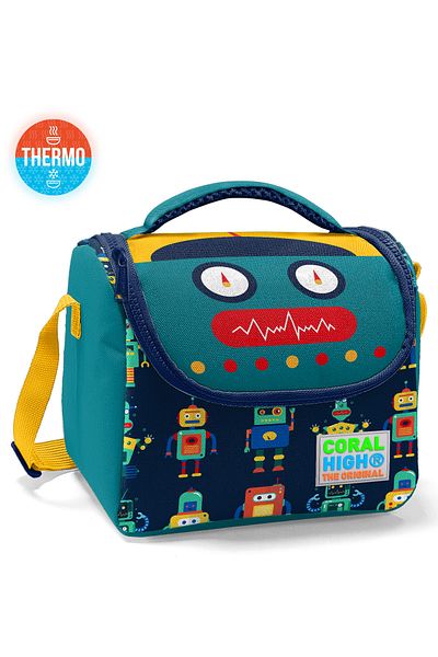 Coral High Термо кутия за обяд за деца с тъмносиня индигова шарка на робот - 11810
