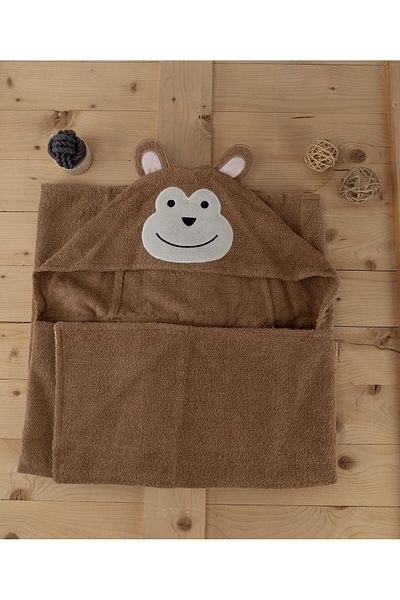 Baveno Cotton Monkey Figured Baby & Kids Towel Poncho