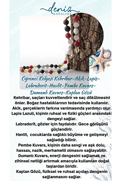Deniz Doğal Taş قلادة العين الطبيعية - العنبر، العقيق، اللازورد، اللابرادوريت...