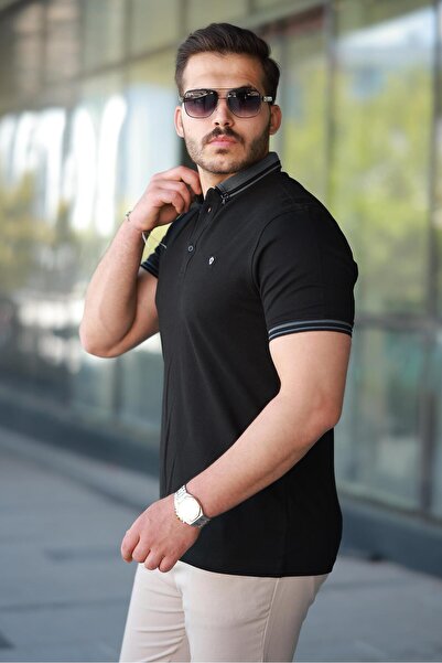 Miron Černé vyšívané tričko Polo s krátkým rukávem -2518