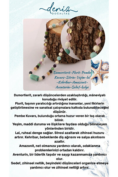 Deniz Doğal Taş Sertikalı Dumortierit-flori -pembe Kuvars-sitrin-yeşim-lal -k...