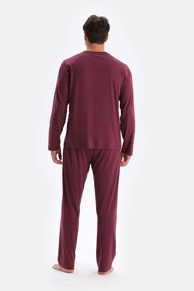 Dagi Claret Red V-Neck Long Sleeve Cotton Modal Pajama Set