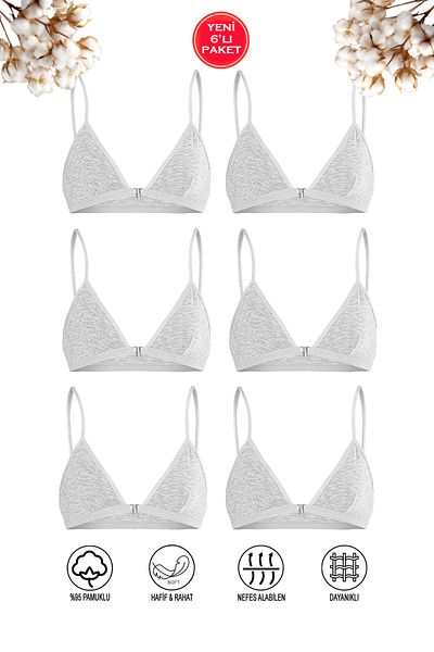 ÖZKAN underwear Özkan 0923 Чифт от 6 момичета, памучен, единичен джърси, ликра, гъвкав, удобен, без подплънки и костички за тренировка