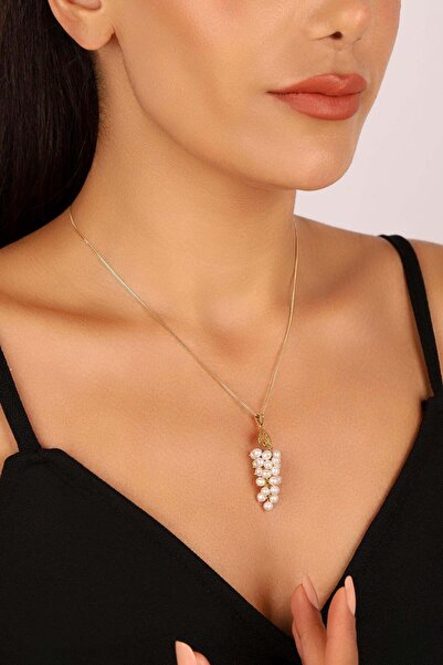 Birinci1926 14 Ayar Altın Üzüm Salkımı Doğal Inci Küpe Kolye Ikili Set