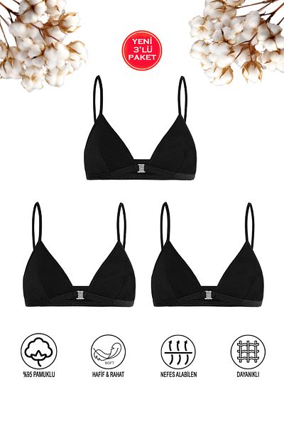 ÖZKAN underwear Özkan 0923 Комплект от 3 момичета, памучен, единичен джърси, ликра, гъвкав, удобен, без подплънки и костички за тренировка