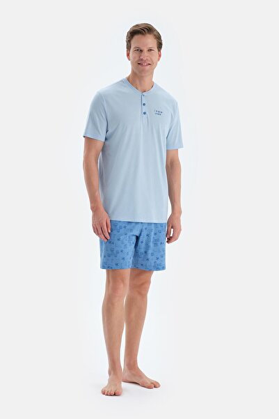 Dagi Mavi Baskı Detaylı Kısa Kollu Tişört Şort Pijama Takımı