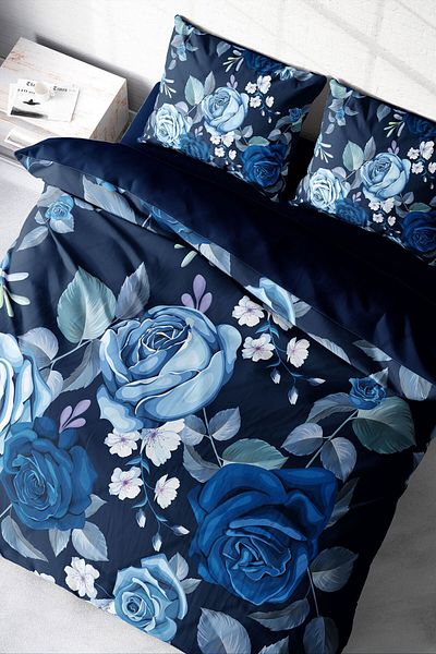 Cattleya Blue Flower 3D Cotton Satin Double Duvet Cover Set