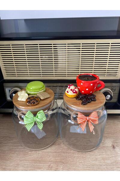 GÖNÜL MUTFAK Seramik Vernikli Kurabiye&kahve Kavanoz Turuncu/yeşil Kombin Bam...