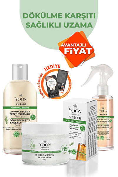 YOON 4’lü Saç Dökülme Karşıtı & Hızlı Saç Uzatma - Biberiye Şampuan, Saç Mask...