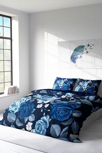 Cattleya Blue Flower 3D Cotton Satin Double Duvet Cover Set