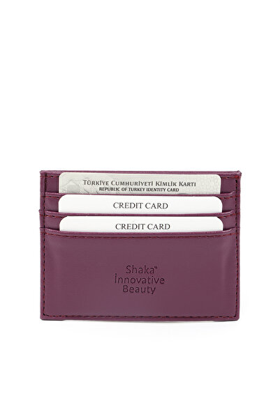 SHAKA Mor SHK68 Unisex Suni Deri Süper İnce Model Kağıt Para Bölmeli Kredi Ka...