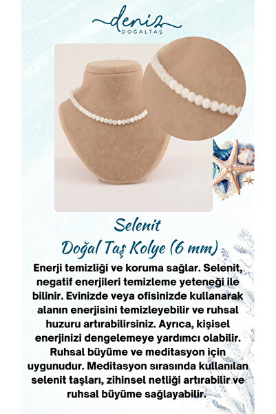 Deniz Doğal Taş قلادة من الحجر الطبيعي المعتمد من السيلينيت مقاس 6 مم - M291