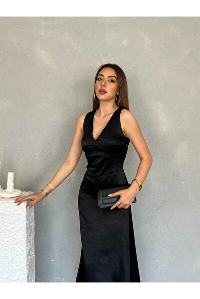 Nesil Kıraçlı Saten Midi Özel Gün Mezuniyet Nişan Abiye Kadın Elbise