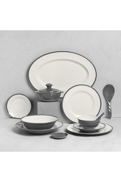 cc bin shihon 57-Piece Premium Melamine Dinner Set for 6 Persons with Colored Edges Microwave and Dishwasher Safe