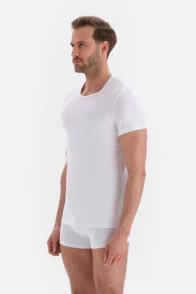 Dagi Biała, czesana bawełna, męska koszulka podkoszulkowa z okrągłym dekoltem