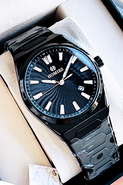 Homies Orijinal Özel Kutulu Hediyelik Erkek Kol Saati Siyah Renk Çelik Kordon + Hediye Bileklik HME2059C1