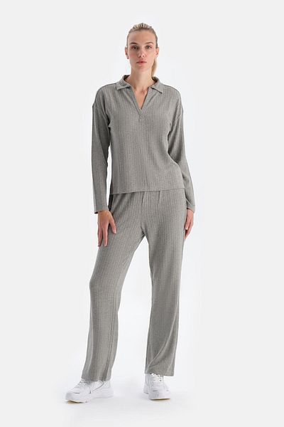 Dagi Gray Melange Knit Detailed Trousers