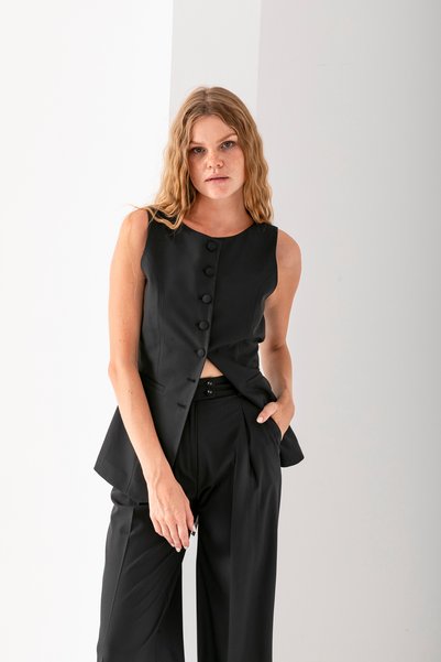 VUNTAL Back Tie Detailed Vest Double Suit
