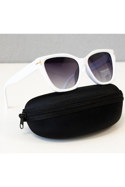 PARUNIV Polarized Sunglasses for Women, UV400 Protection, Gradient Lenses, White and Gold Details