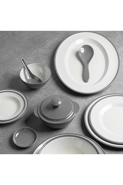 cc bin shihon 57-Piece Premium Melamine Dinner Set for 6 Persons with Colored Edges Microwave and Dishwasher Safe