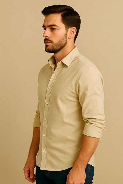 Bürke Ανδρικό πουκάμισο Sofia με μακρυμάνικο κρεμ μισό oversize